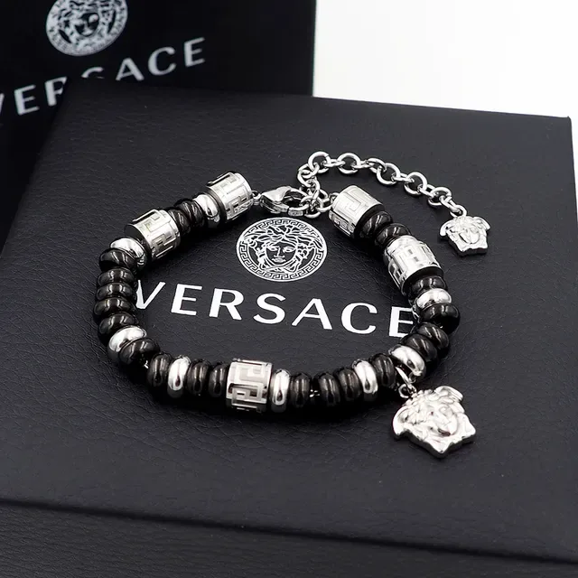 Versace Pulseira de Corrente com Contas Preta e Dourada 8