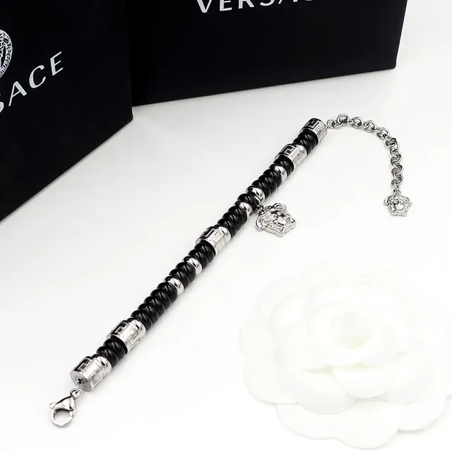 Versace Pulseira de Corrente com Contas Preta e Dourada 9