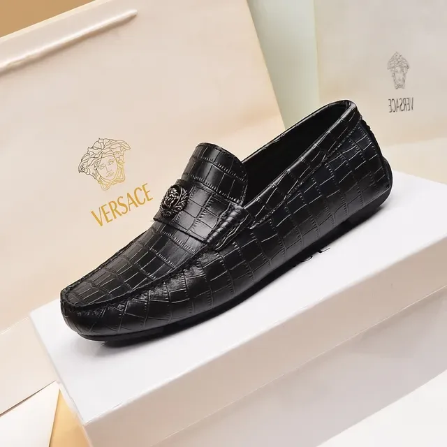 Versace Black Gold Croc-Embossed Leather Medusa Head Metal Plaque Loafer 5