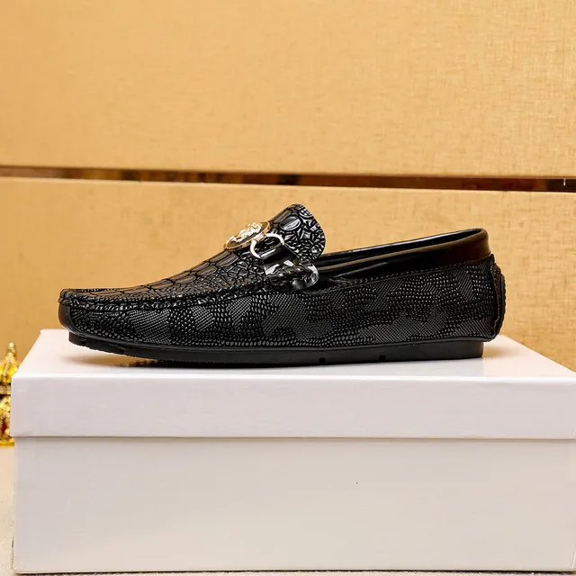 Versace Chain Reaction Black Gold Crocodile-Embossed Leather Medusa Head Horsebit Buckle Loafer 5