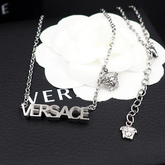 Versace Chain Reaction Lettering and Medusa Head Necklace 2