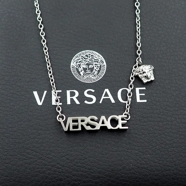Versace Chain Reaction Lettering and Medusa Head Necklace 5