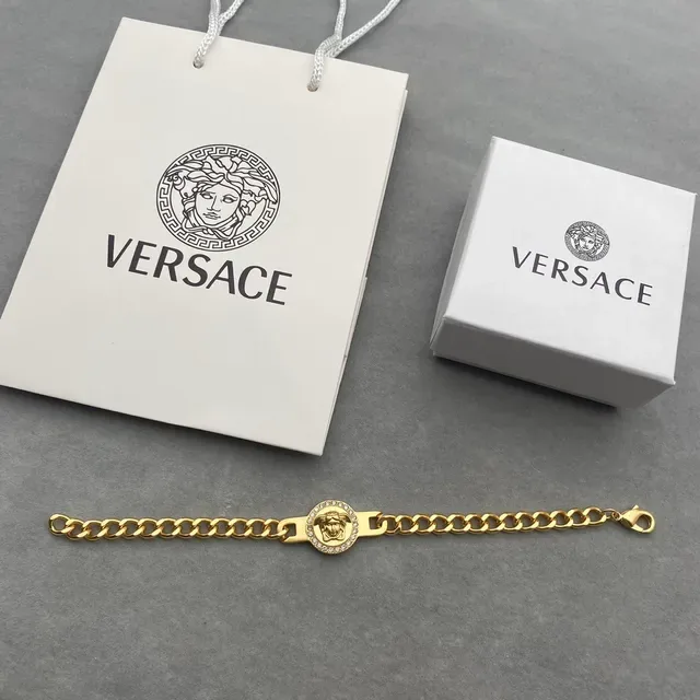 Versace Chain Reaction Medusa Head بيزل كريستال لون ذهبي سلسلة كرب أساور 2