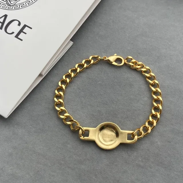 Versace Chain Reaction Medusa Head بيزل كريستال لون ذهبي سلسلة كرب أساور 5