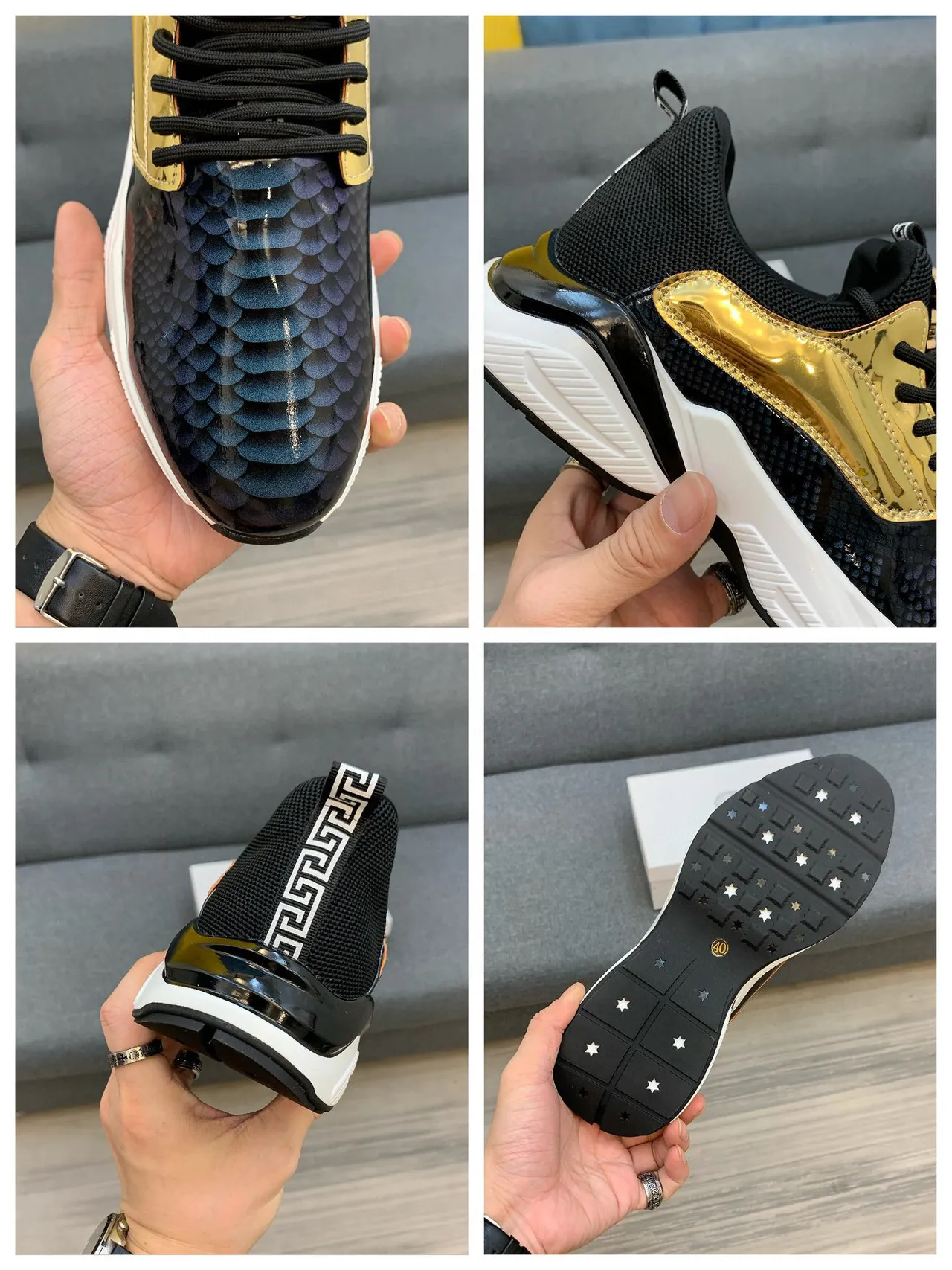Versace Chain Reaction حذاء رياضي جلد الثعابين وذهبي كثيف 2