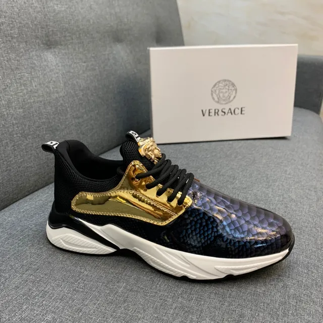 Versace Chain Reaction حذاء رياضي جلد الثعابين وذهبي كثيف 6