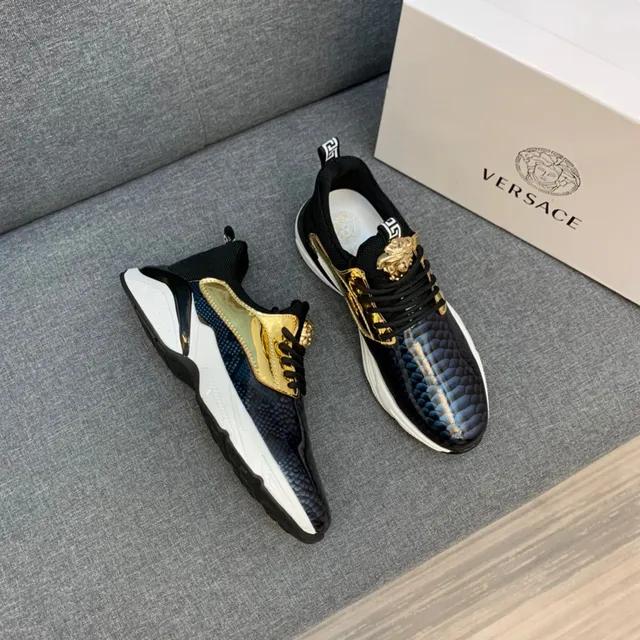 Versace Chain Reaction حذاء رياضي جلد الثعابين وذهبي كثيف 7