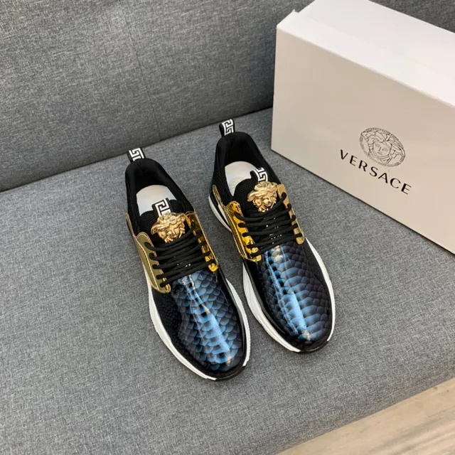 Versace Chain Reaction حذاء رياضي جلد الثعابين وذهبي كثيف 8