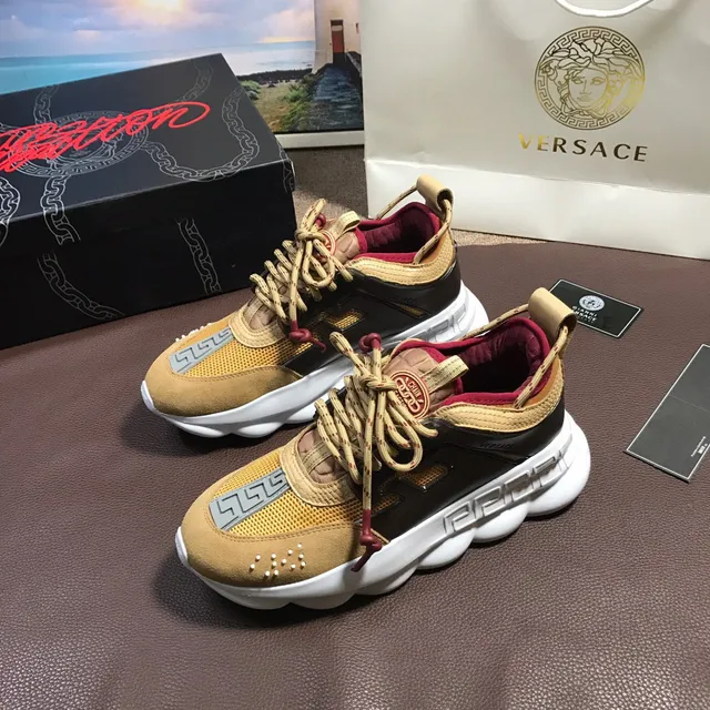 Versace Chain Reaction ট্যান ব্ল্যাক হোয়াইট রেড চাঙ্কি স্নিকার 7