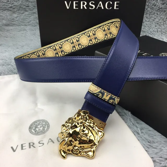 Versace Eros Medusa Head सज्जित ब्यारोक-प्रिंट चामड़ार बेल्ट 6