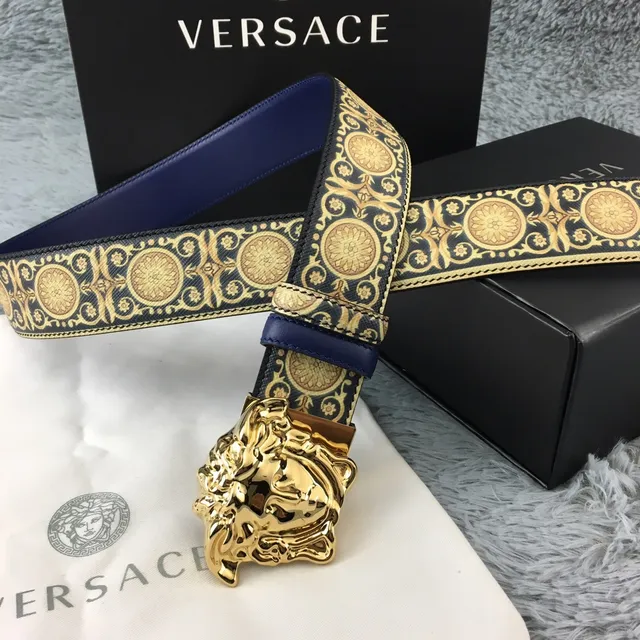 Versace Eros Medusa Head सज्जित ब्यारोक-प्रिंट चामड़ार बेल्ट 9