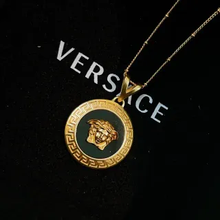 Versace सोने काले गोलाकार मेडेलियन धातु का हार