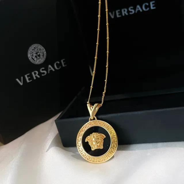 Versace Gold Black Circular Medallion Metal Necklace 3