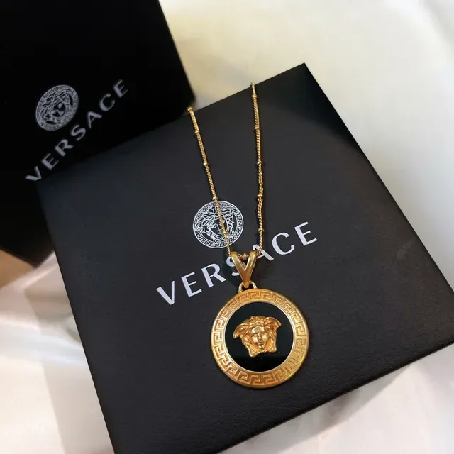 Versace Gold Black Circular Medallion Metal Necklace 6