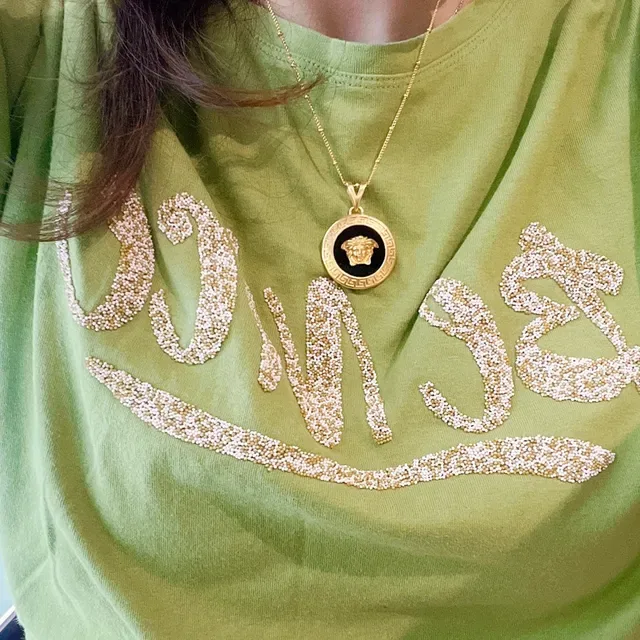 Versace Gold Black Circular Medallion Metal Necklace 9