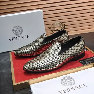 Versace 金红金属马赛克鞋面 套脚乐福鞋