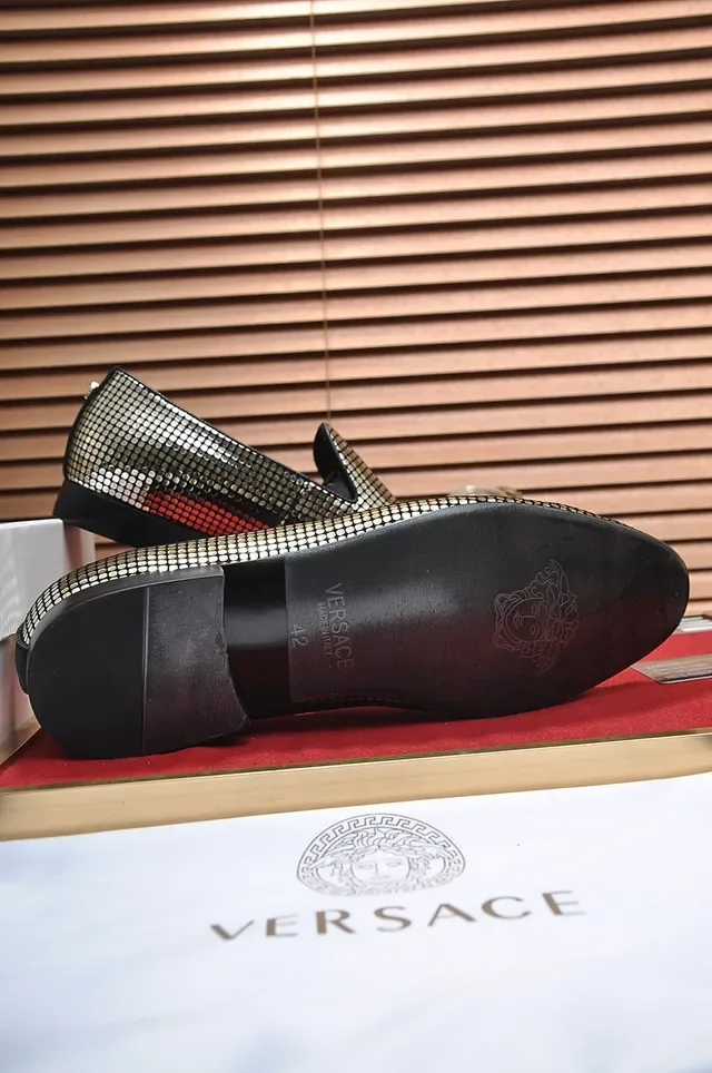 Versace Gold Red Metallic Mosaic Upper Slip-On Construction Loafer 2