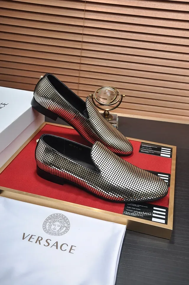 Versace Gold Red Metallic Mosaic Upper Slip-On Construction Loafer 3