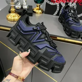 Versace Greca Odissea Tênis Chunky Pretos e Azul Marinho