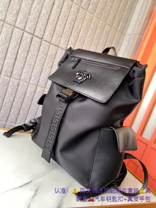 Versace Iconic Medusa Black Nylon-Leather Roll-Top Casual Backpack 4
