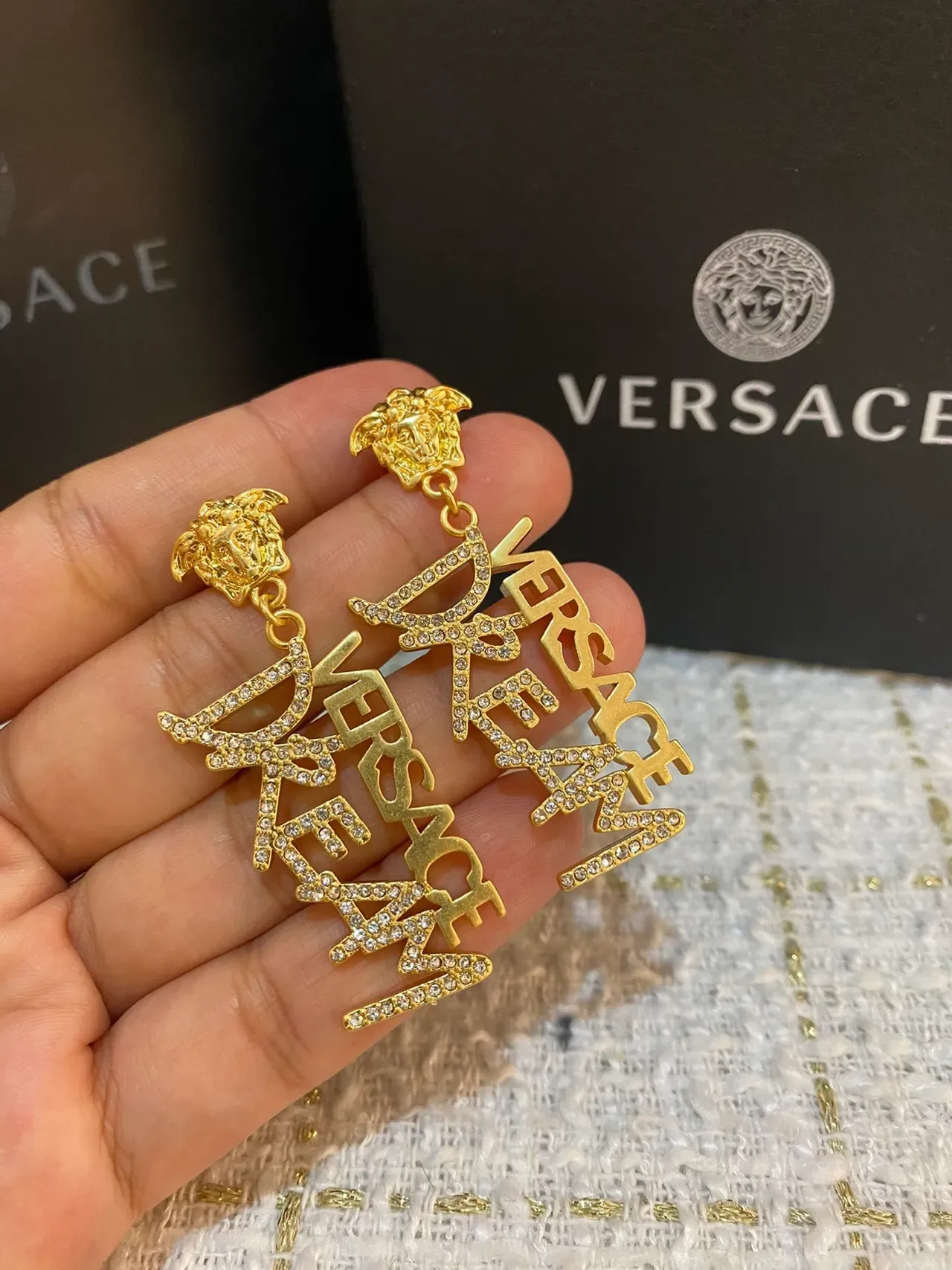 Versace Logo Lettering Medusa Head Earrings 2