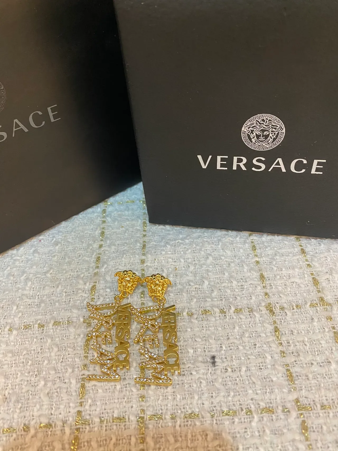 Versace Logo Lettering Medusa Head Earrings 3