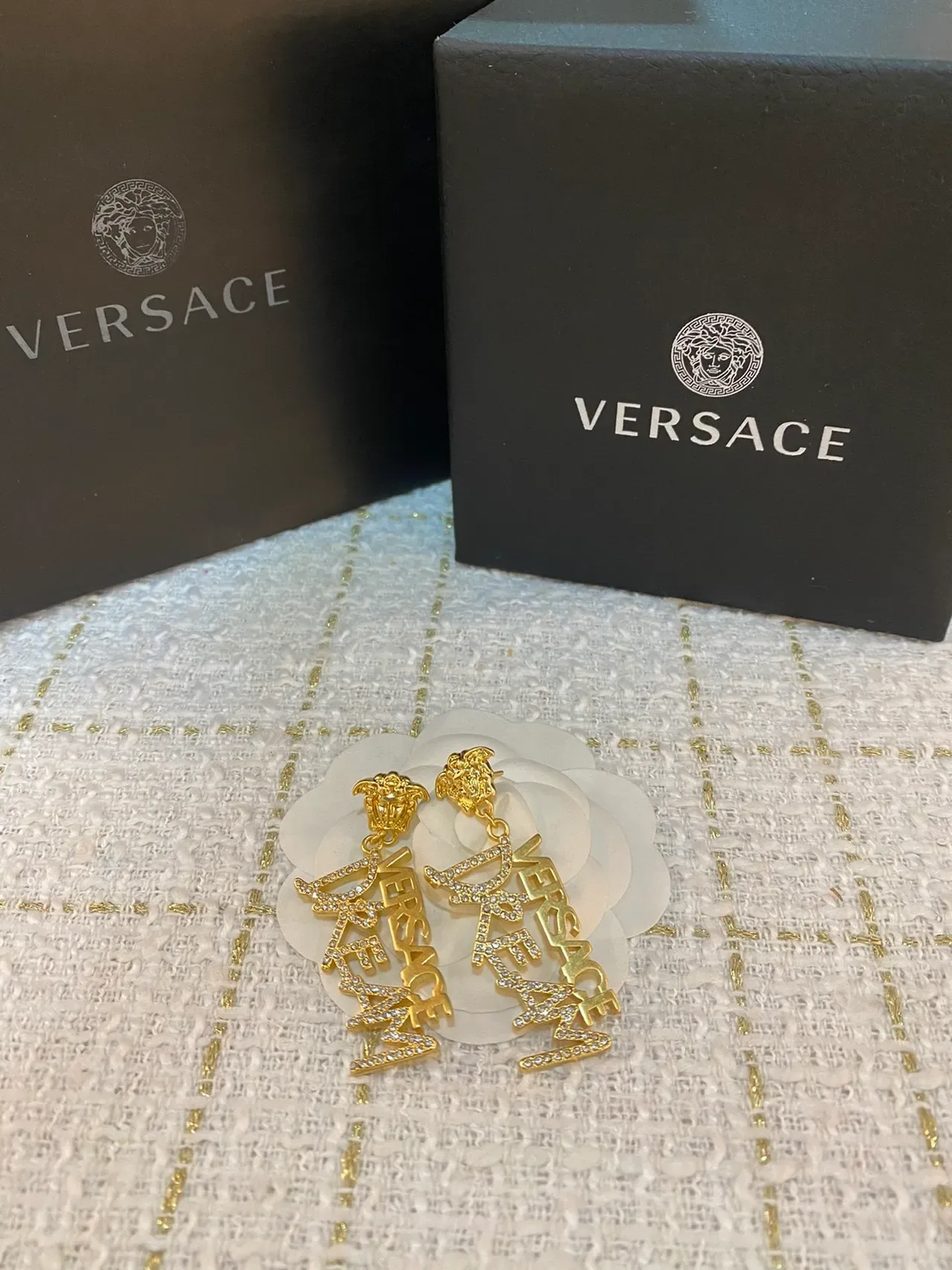 Versace Logo Lettering Medusa Head Earrings 4