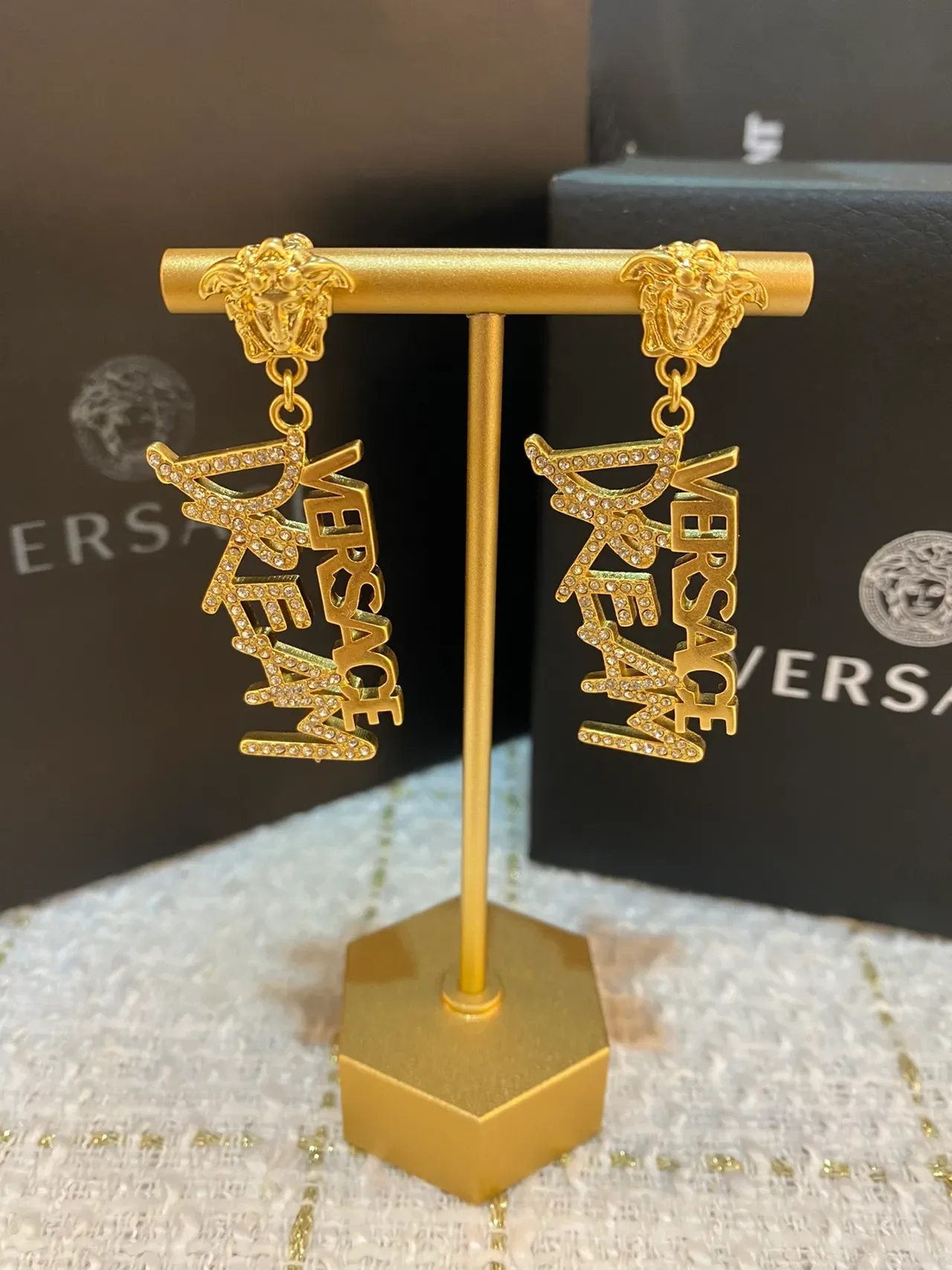 Versace Logo Lettering Medusa Head Earrings 5