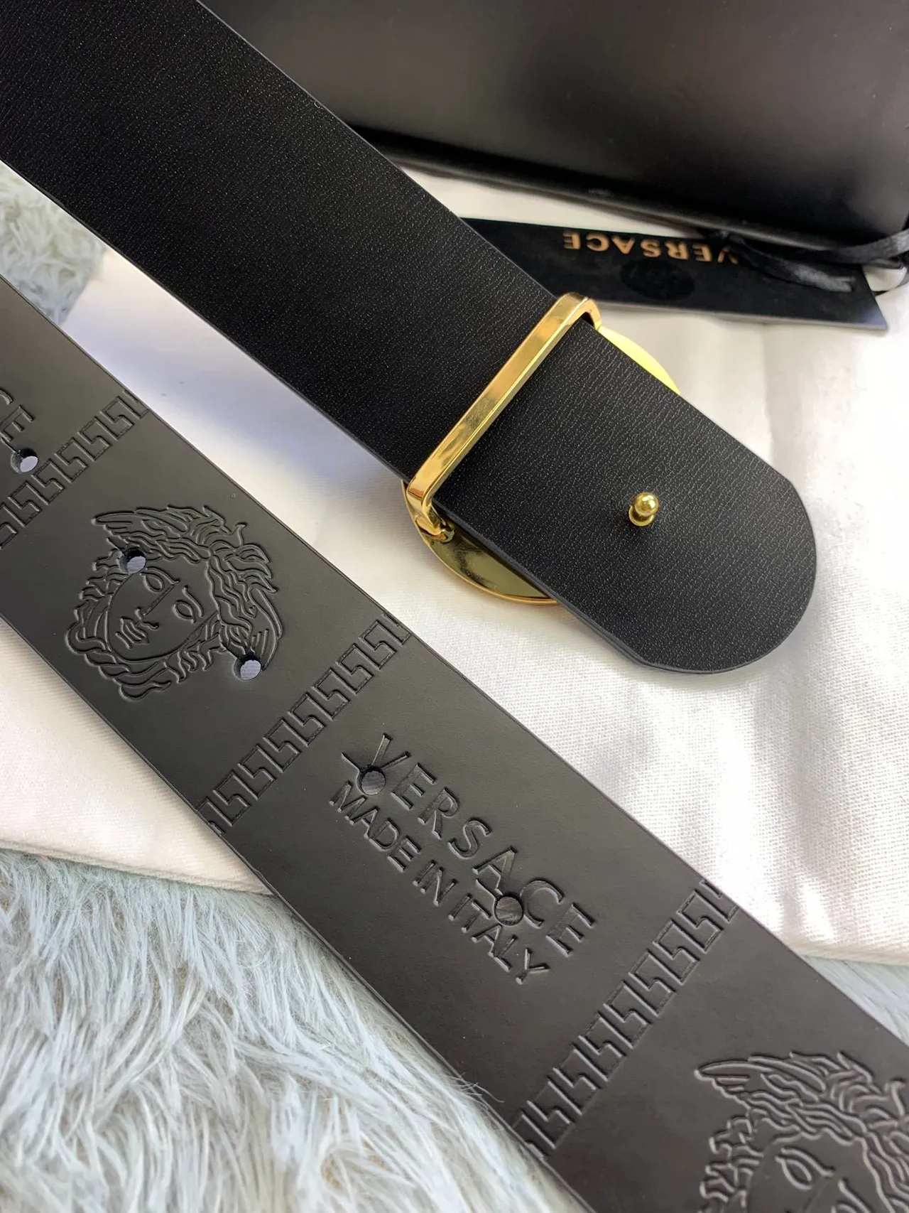Versace Medusa Greek Key Black Leather Belt 2