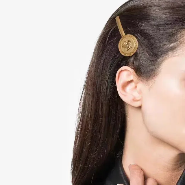 Versace Medusa Hair Clip Gold Polished and Matte Brooches 2