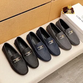Versace Odissea Noir Doré Embossé Motif Greca Tête de Médusa Boucle Métal Loafer