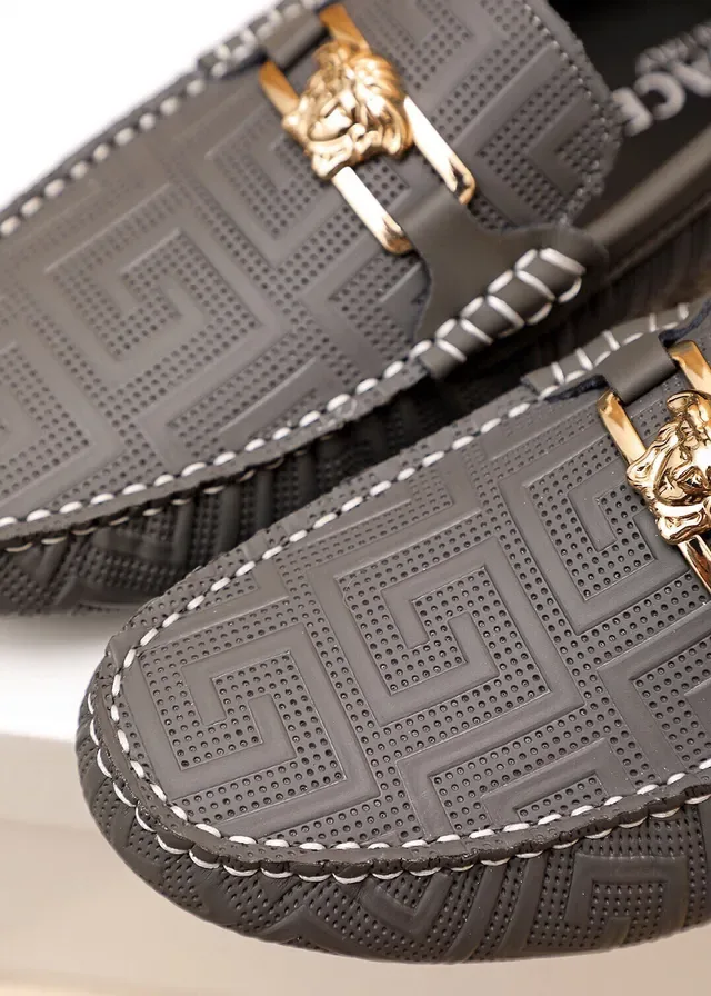 Versace Odissea Black Gold Embossed Greca Pattern Medusa Head Metal Buckle Loafer 4