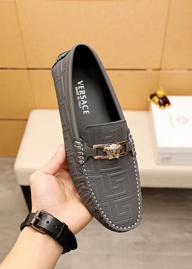 Versace Odissea Black Gold Embossed Greca Pattern Medusa Head Metal Buckle Loafer 6