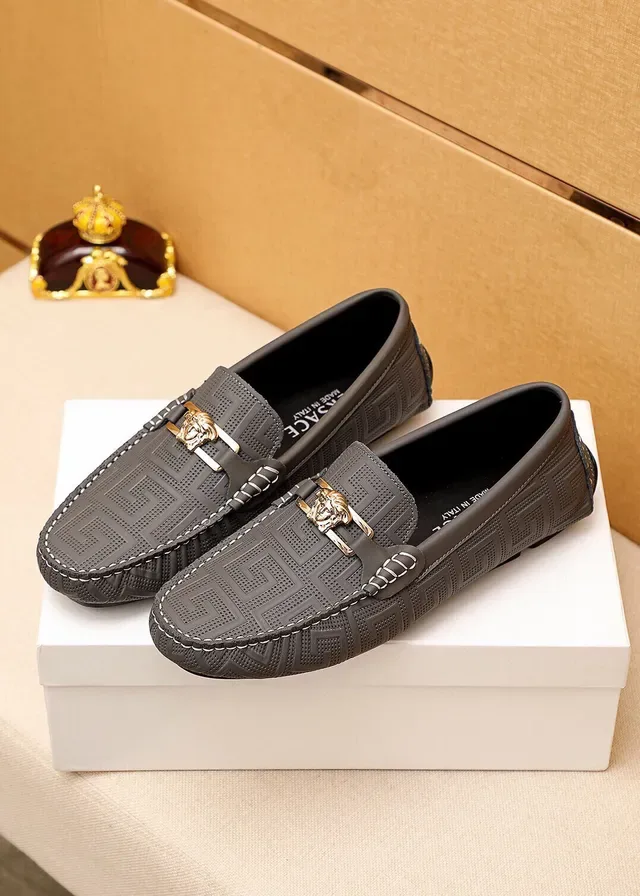 Versace Odissea Black Gold Embossed Greca Pattern Medusa Head Metal Buckle Loafer 7