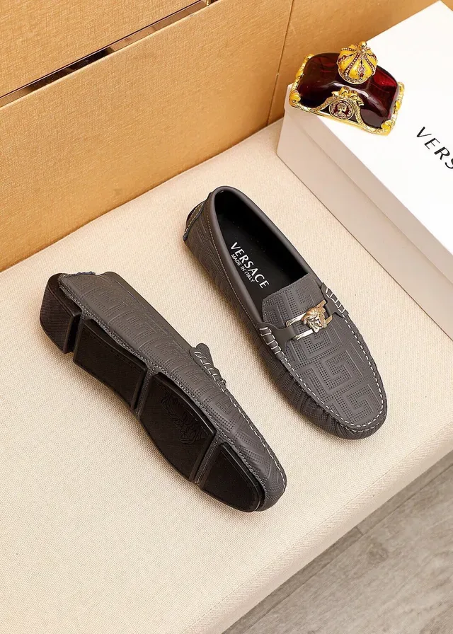 Versace Odissea Black Gold Embossed Greca Pattern Medusa Head Metal Buckle Loafer 8
