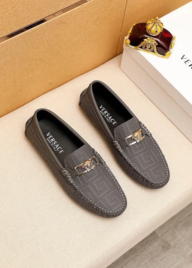 Versace Odissea Black Gold Embossed Greca Pattern Medusa Head Metal Buckle Loafer 9