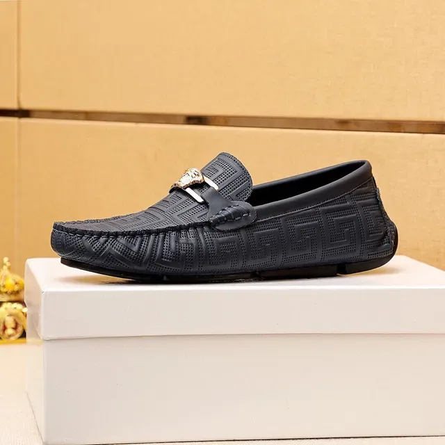 Versace Odissea Black Gold Embossed Greca Pattern Medusa Head Metal Buckle Loafer 14