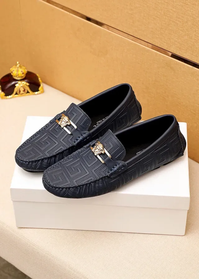 Versace Odissea Black Gold Embossed Greca Pattern Medusa Head Metal Buckle Loafer 16