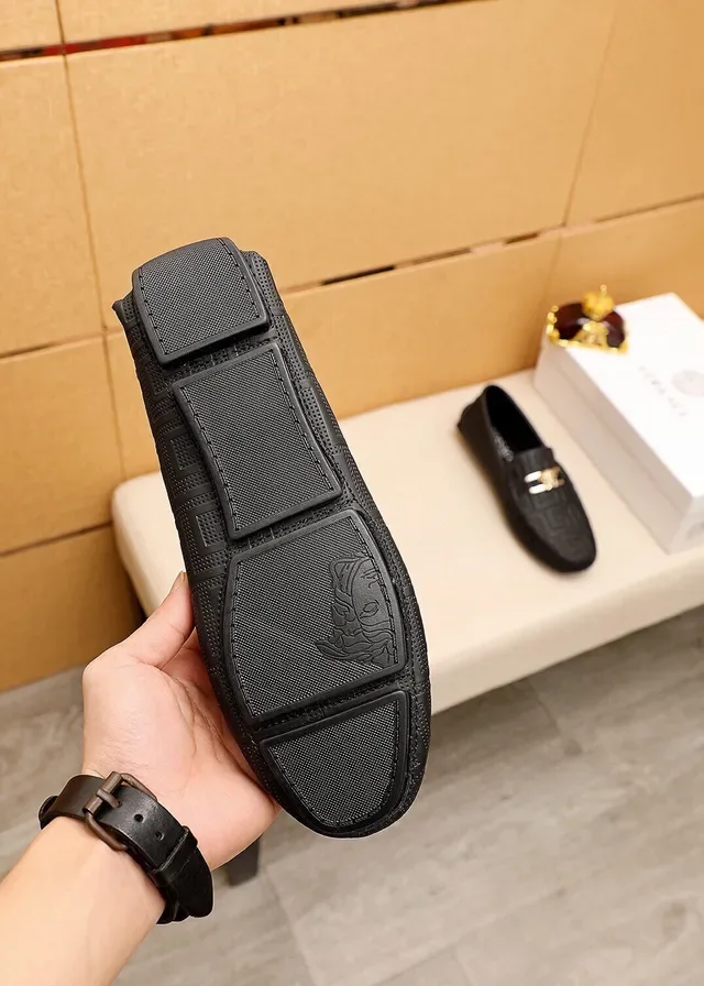 Versace Odissea Black Gold Embossed Greca Pattern Medusa Head Metal Buckle Loafer 18