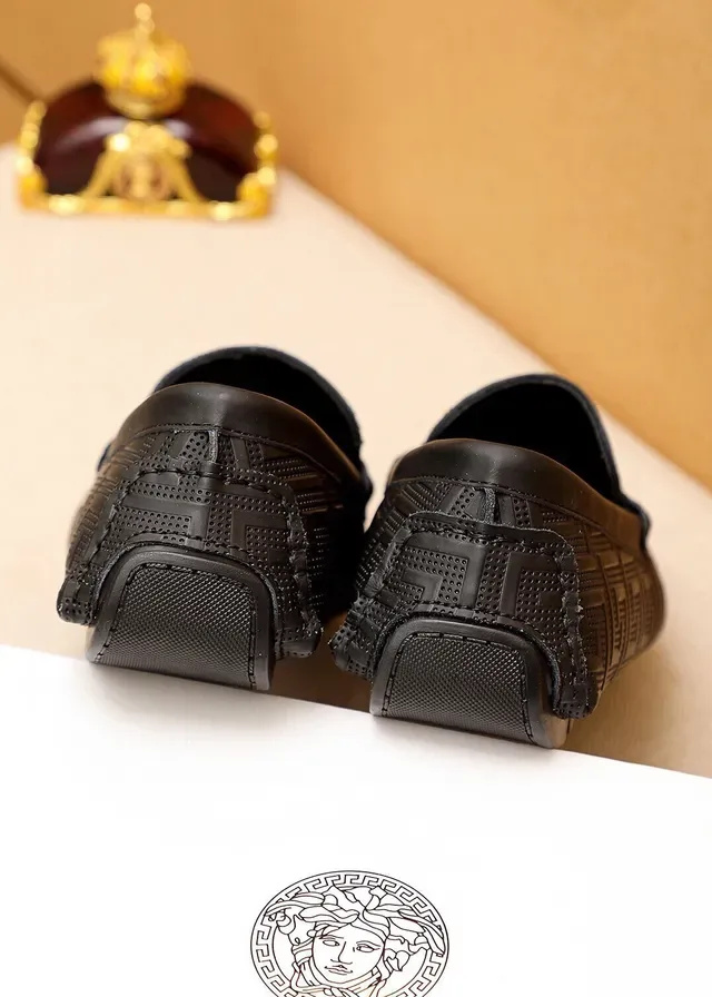 Versace Odissea Black Gold Embossed Greca Pattern Medusa Head Metal Buckle Loafer 19