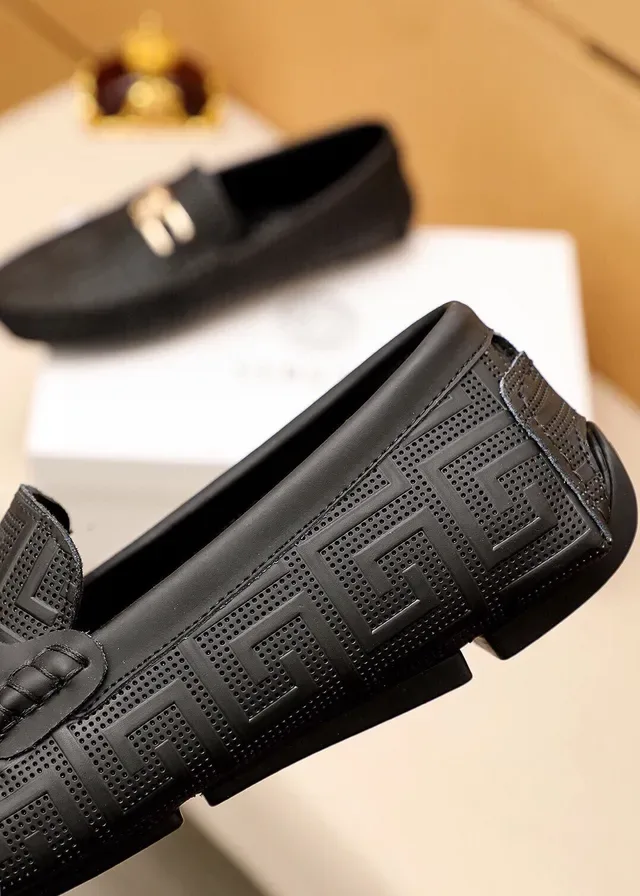 Versace Odissea Black Gold Embossed Greca Pattern Medusa Head Metal Buckle Loafer 20