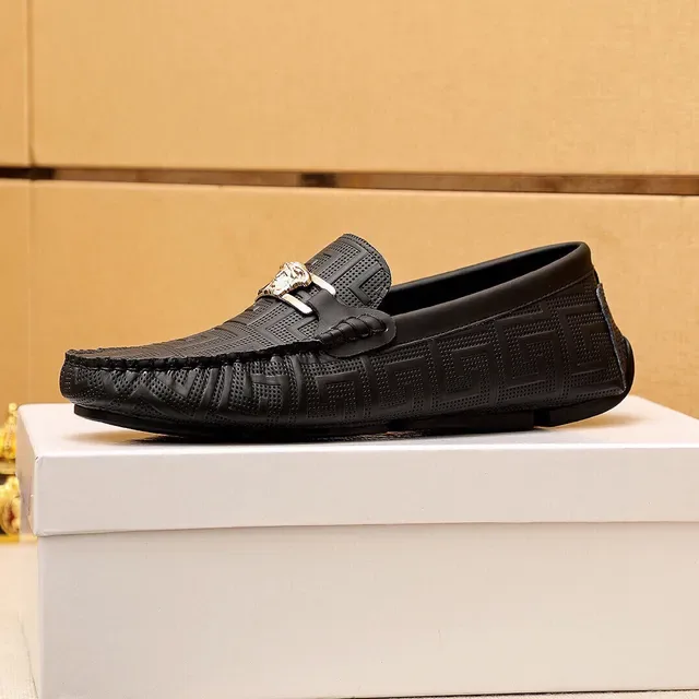 Versace Odissea Black Gold Embossed Greca Pattern Medusa Head Metal Buckle Loafer 22