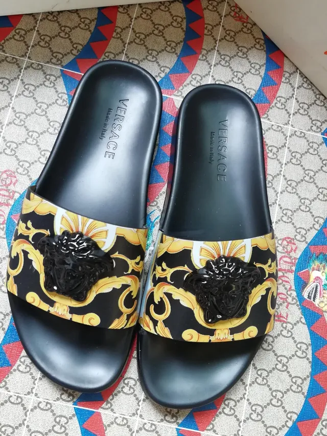 Versace Slide Preto Dourado Barroco Medusa Chinelo 5