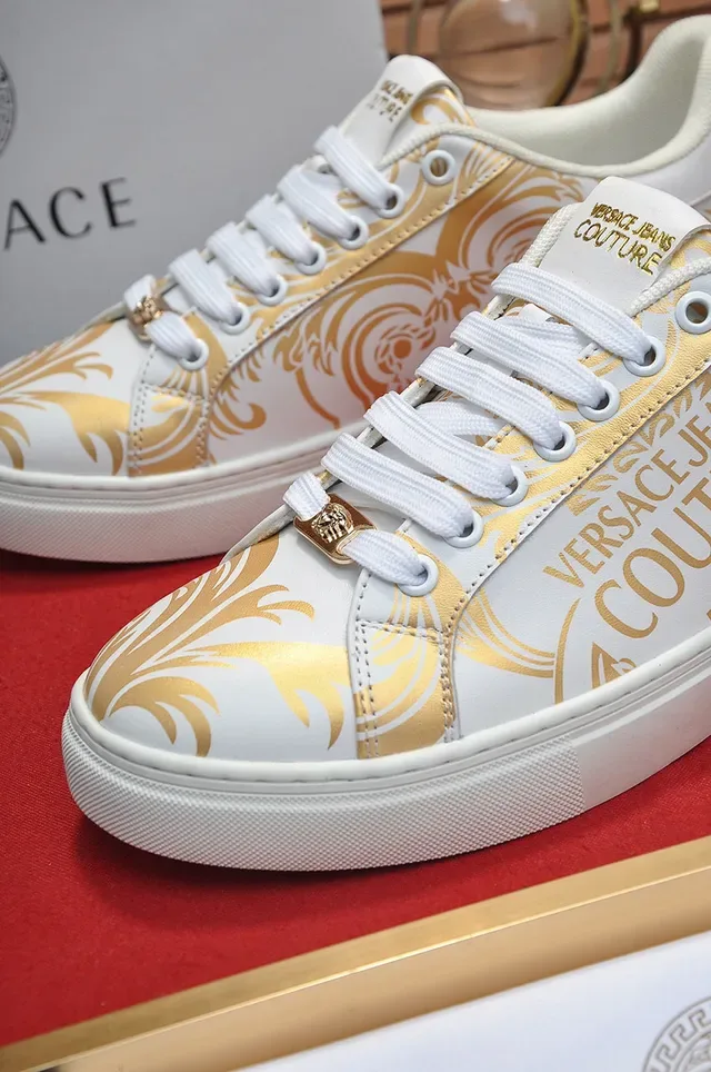 Versace White Gold Low-Top حذاء رياضي أسلوب حياة من جلد 3