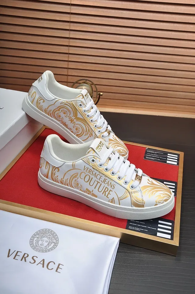 Versace White Gold Low-Top حذاء رياضي أسلوب حياة من جلد 4