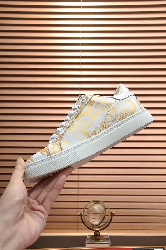 Versace White Gold Low-Top حذاء رياضي أسلوب حياة من جلد 5