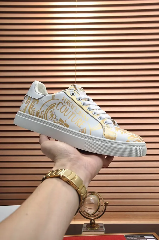 Versace White Gold Low-Top حذاء رياضي أسلوب حياة من جلد 6