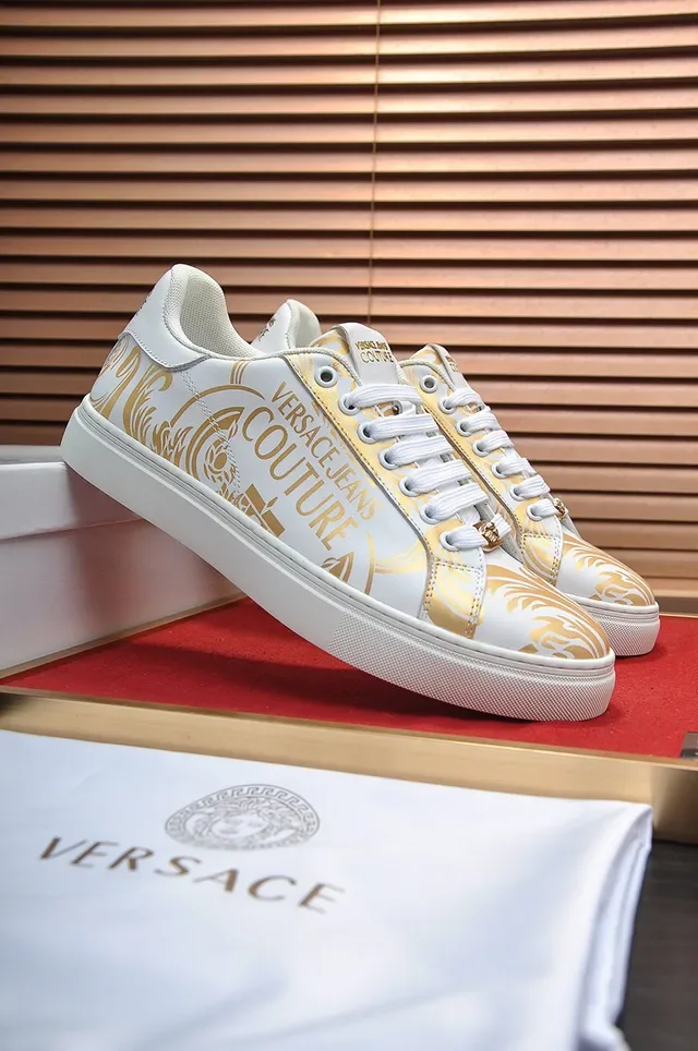 Versace White Gold Low-Top حذاء رياضي أسلوب حياة من جلد 7