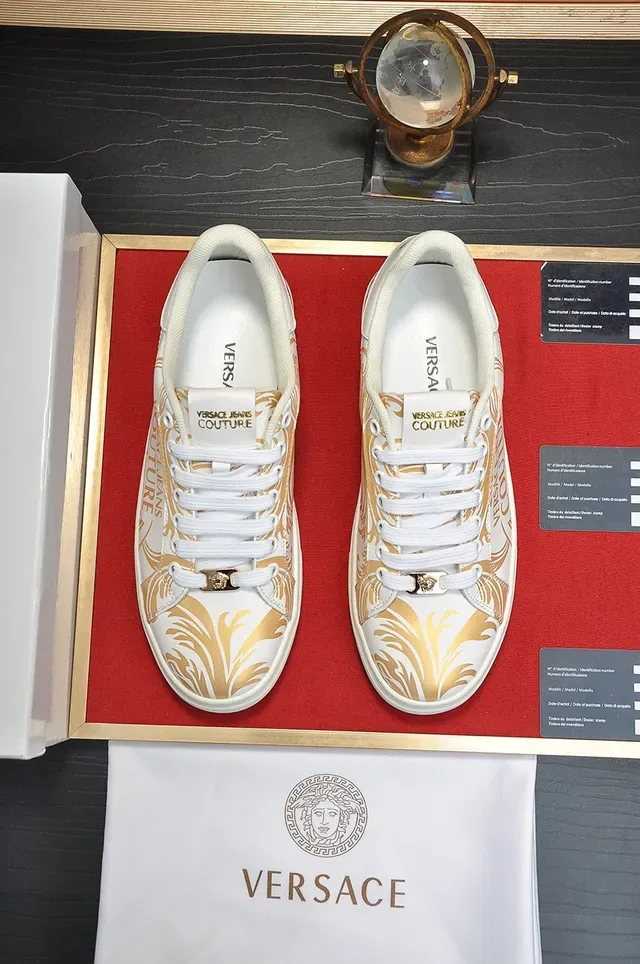 Versace White Gold Low-Top حذاء رياضي أسلوب حياة من جلد 8