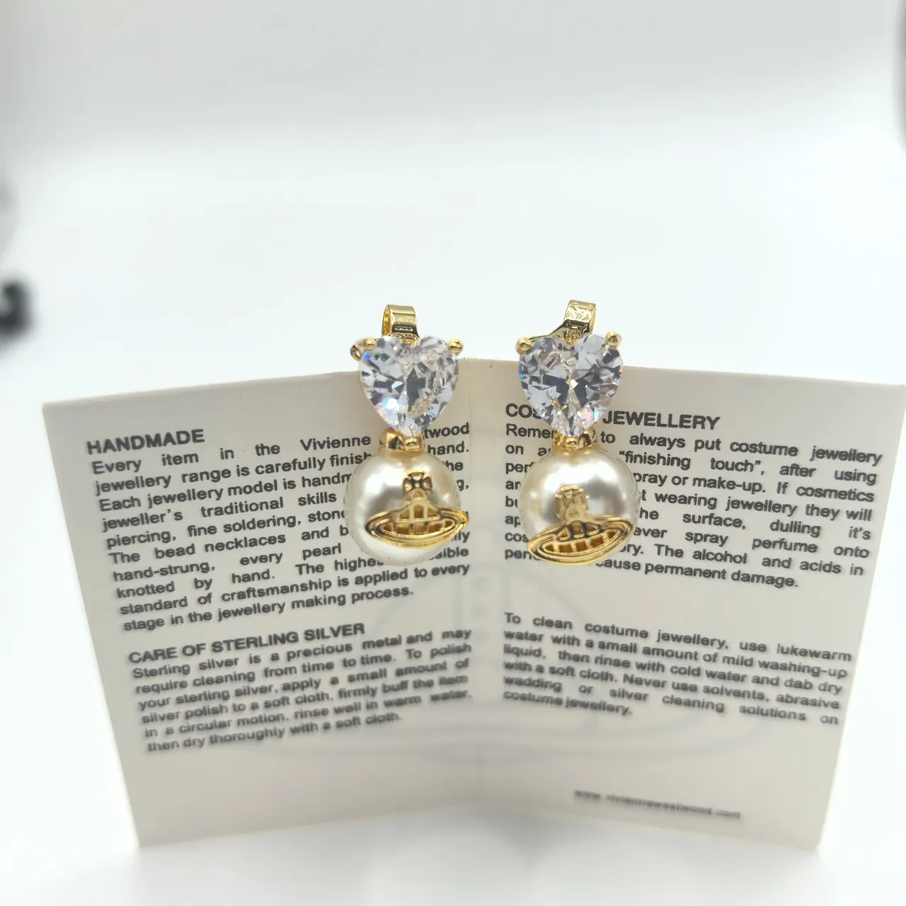Vivienne Westwood Orb Pearl Heart Red Silver Crystal Tops Drop Pendants Earrings 5